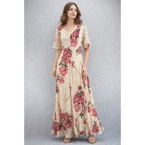 Nostalgia Vtg 90s Floral Maxi Dress Sz M Cottagecore Fairy Boho Romantic Lace